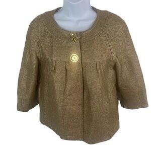 Michael By Michael Kors Womens Metallic Gold Linen Cotton 2 Button Blazer Size S